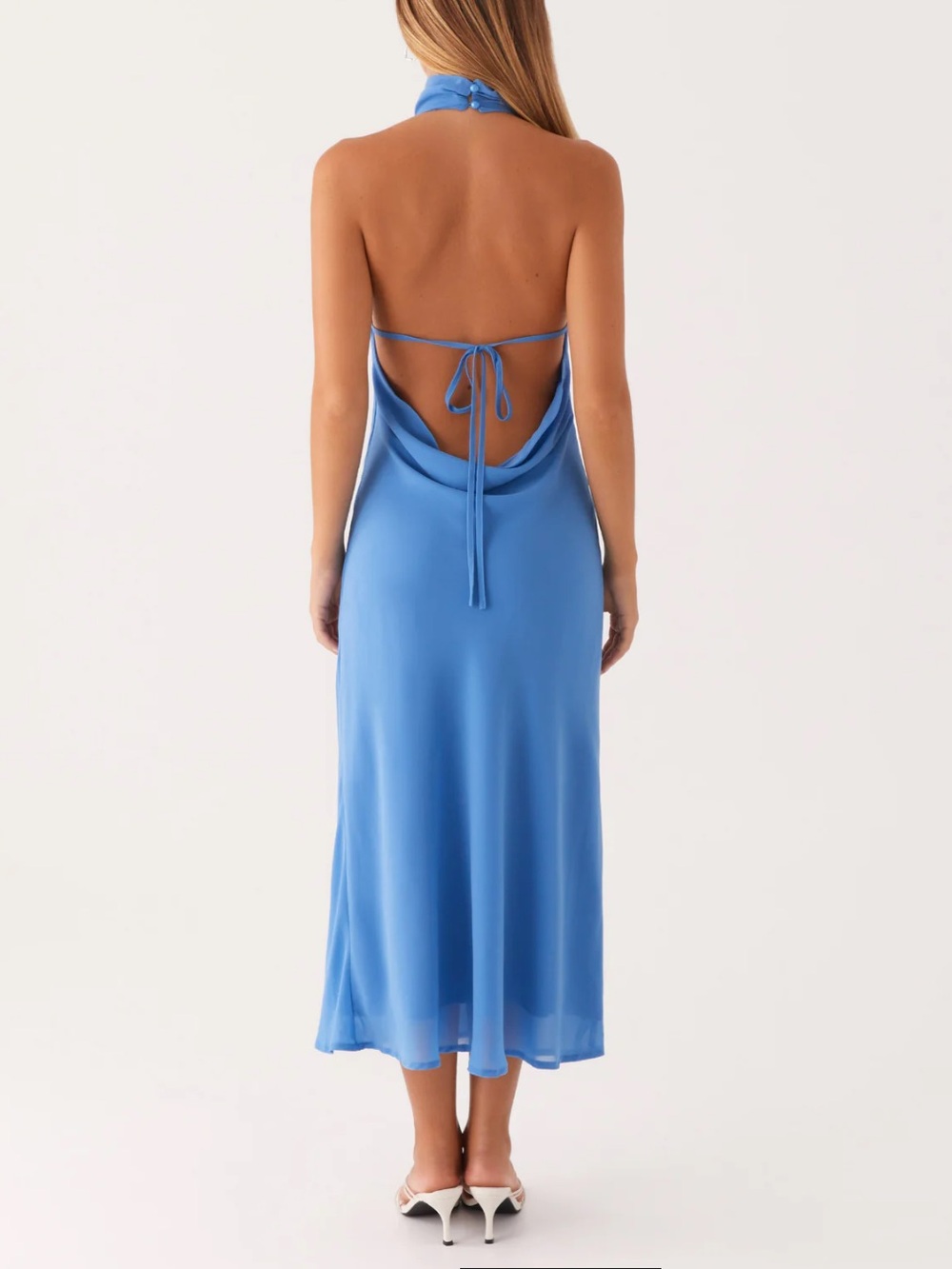 PEPPERMAYO WOMENS SHELLY MIDI HALTER DRESS AZURE BLUE 10 NEW WITH TAGS - Picture 7 of 9